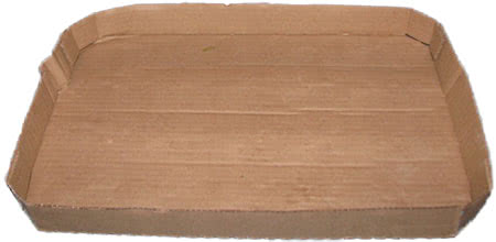 An empty soda flat for trimming cannabis